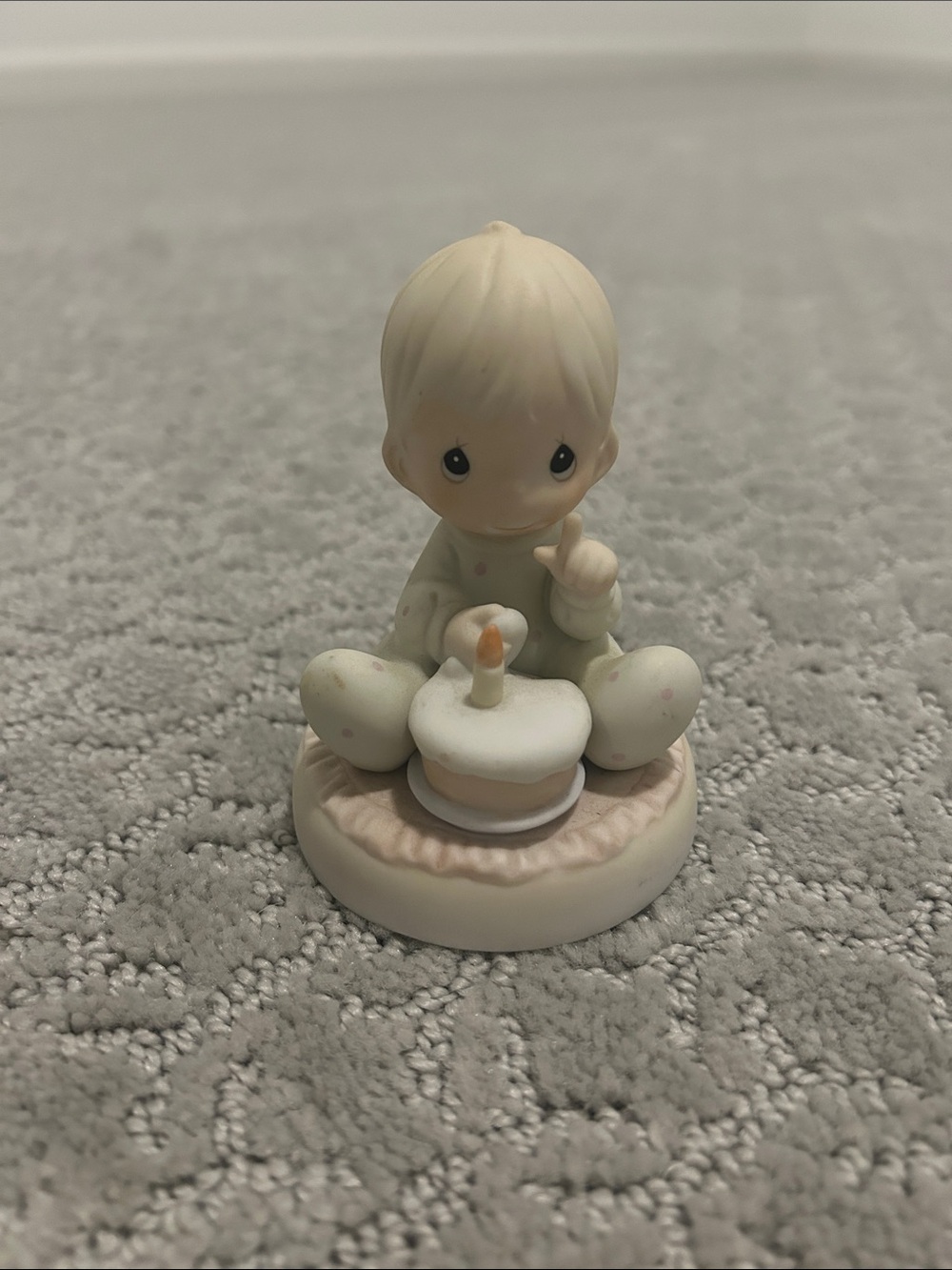 Porcelain Baby Figurine with Cake - Soft Pastel Cream Precious Moments